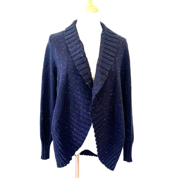 Talbots Donegal Navy Blue Speckled Open Front Cardigan Sweater Small - Picture 2 of 7
